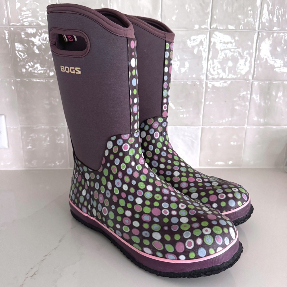 Bogs Classic High Dots Boots Girls Kids 6 Purple Polka Dot Waterproof Insulated